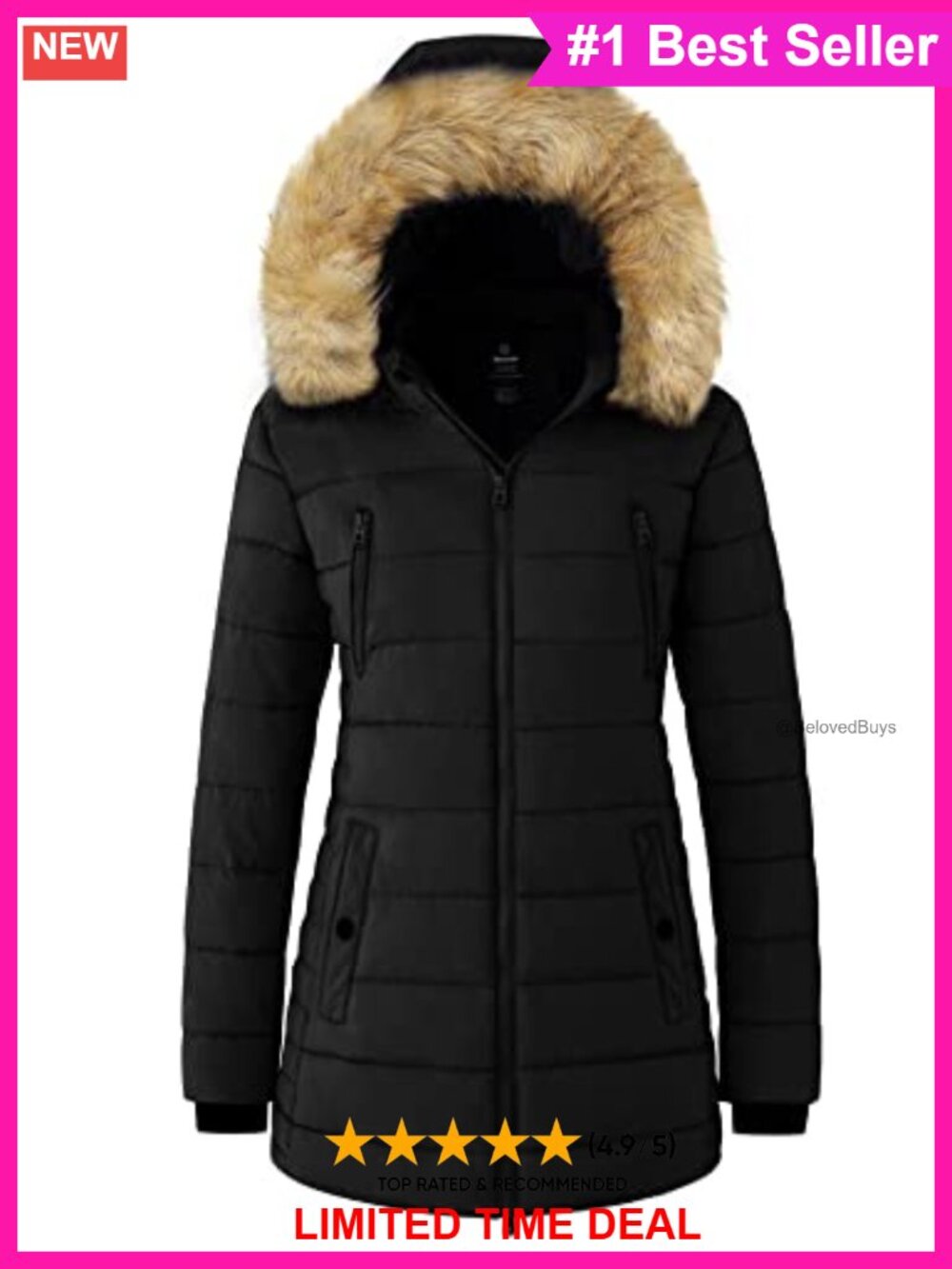 Warm Winter Puffer Jacket Quilted Parka Waterproof Long Coat Faux Fur Hood